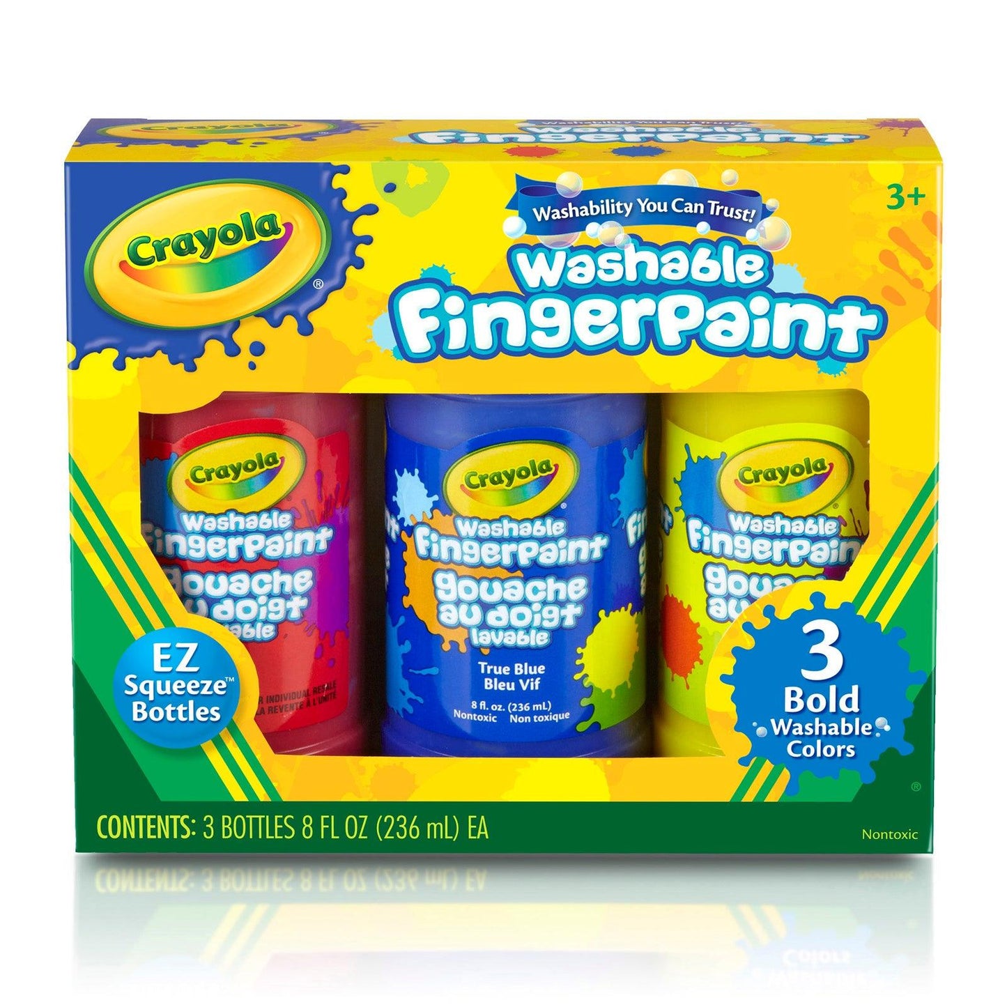 Washable Fingerpaint, Bold Colors, 8 oz., 3 Per Pack, 2 Packs - Loomini