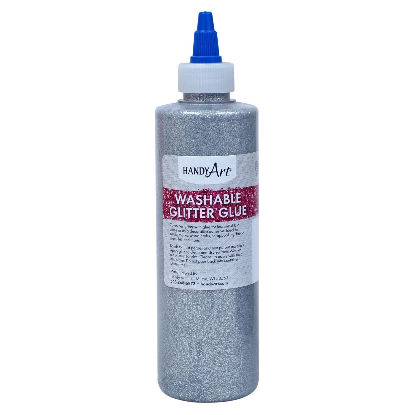 Washable Glitter Glue, 8 oz., Silver, Pack of 6 - Loomini
