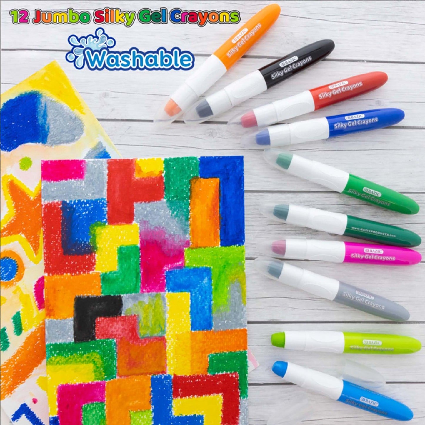 Washable Jumbo Silky Gel Crayons, 12 Per Pack, 3 Packs - Loomini
