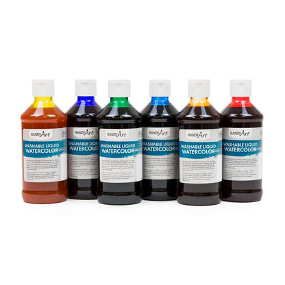 Washable Liquid Watercolors, 8 oz., Primary Colors, Set of 6 - Loomini