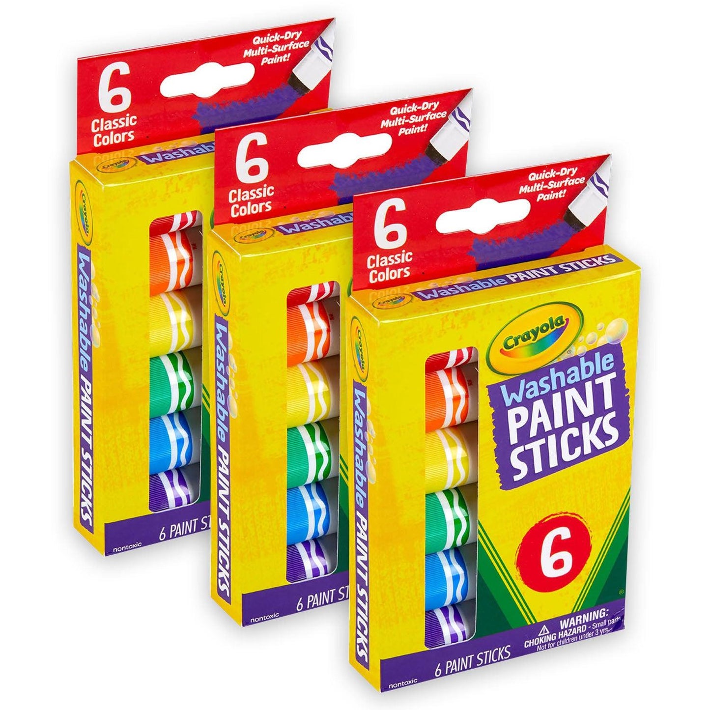 Washable Paint Sticks, 6 Per Pack, 3 Packs - Loomini