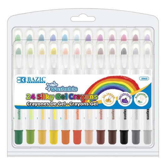 Washable Silky Gel Crayons, 24 Colors - Loomini