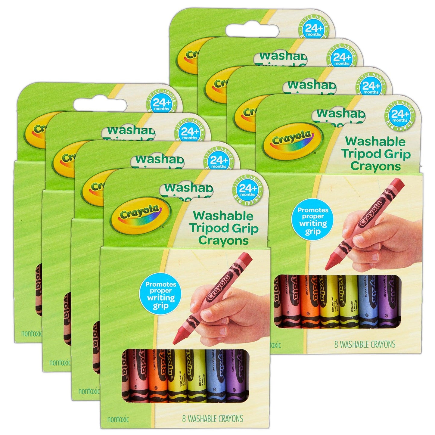 Washable Tripod Grip Crayons, 8 Per Pack, 8 Packs - Loomini