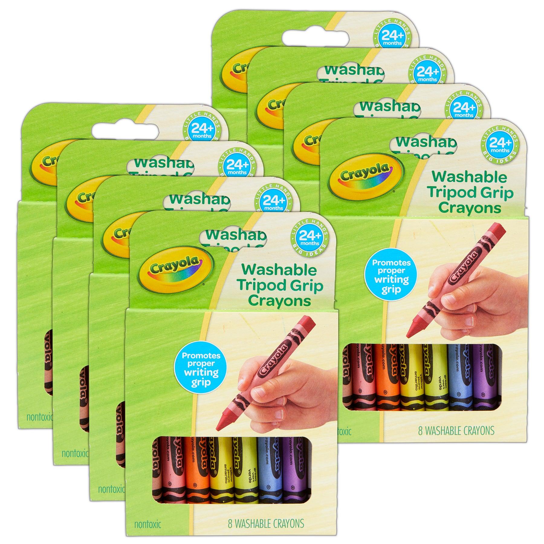 Washable Tripod Grip Crayons, 8 Per Pack, 8 Packs - Loomini