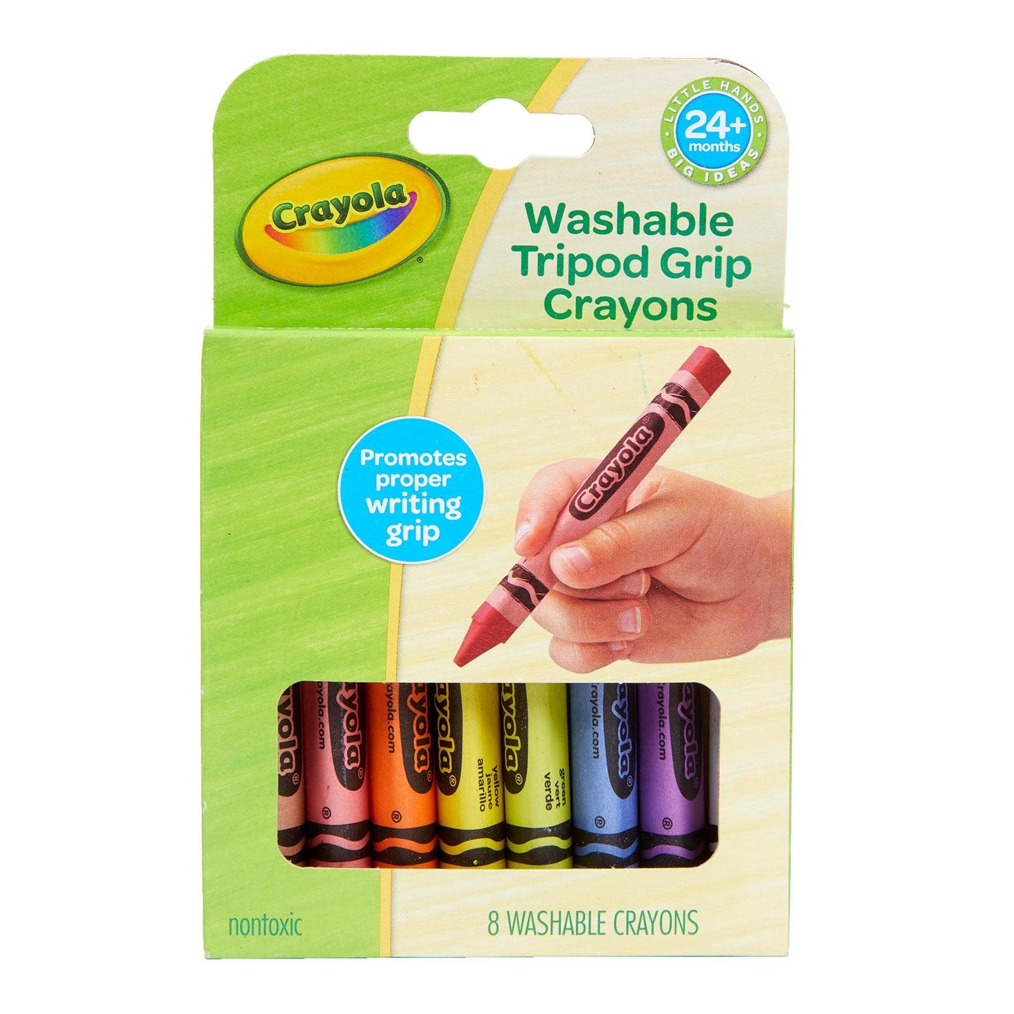 Washable Tripod Grip Crayons, 8 Per Pack, 8 Packs - Loomini