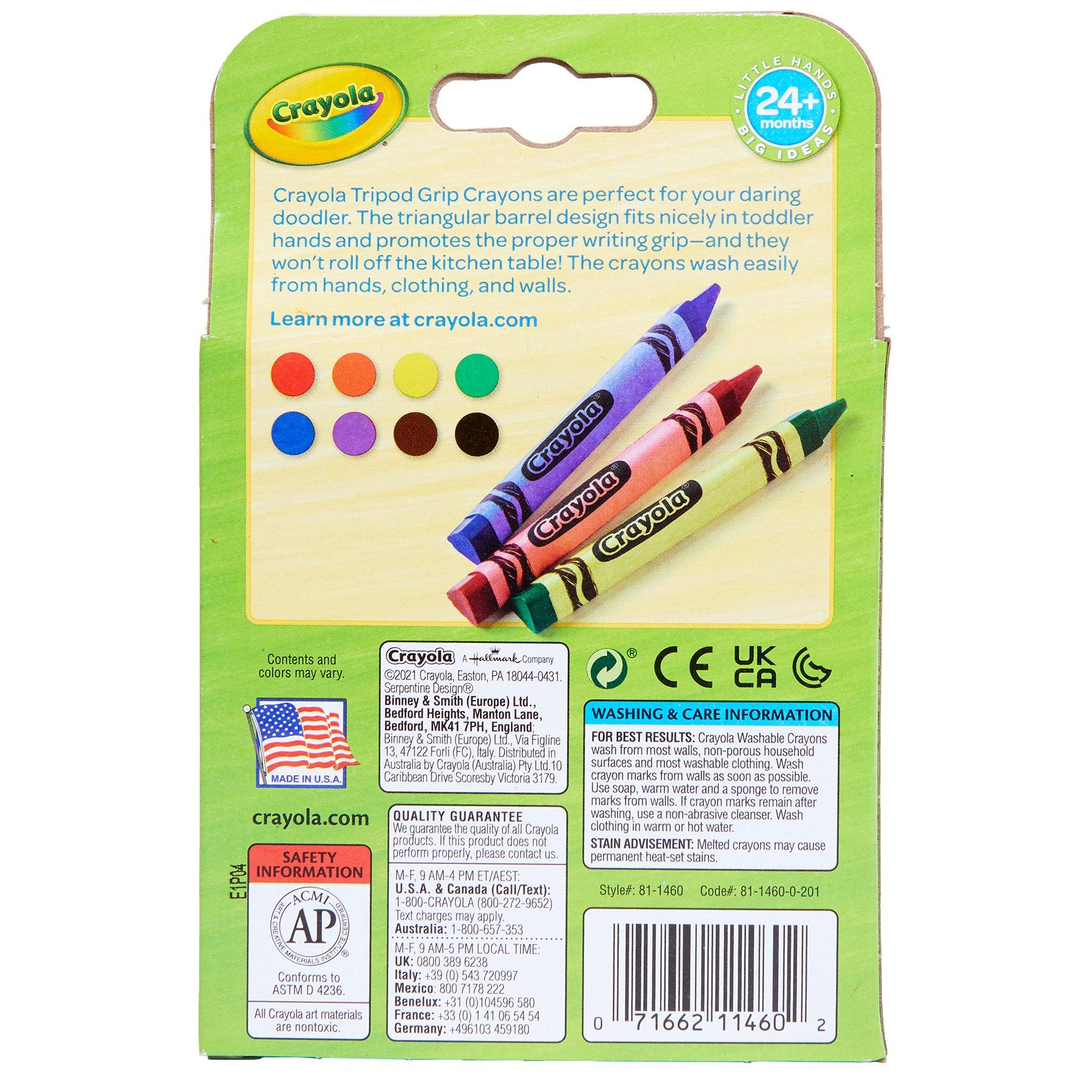 Washable Tripod Grip Crayons, 8 Per Pack, 8 Packs - Loomini