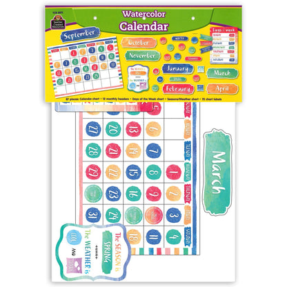 Watercolor Calendar Bulletin Board Display Set - Loomini