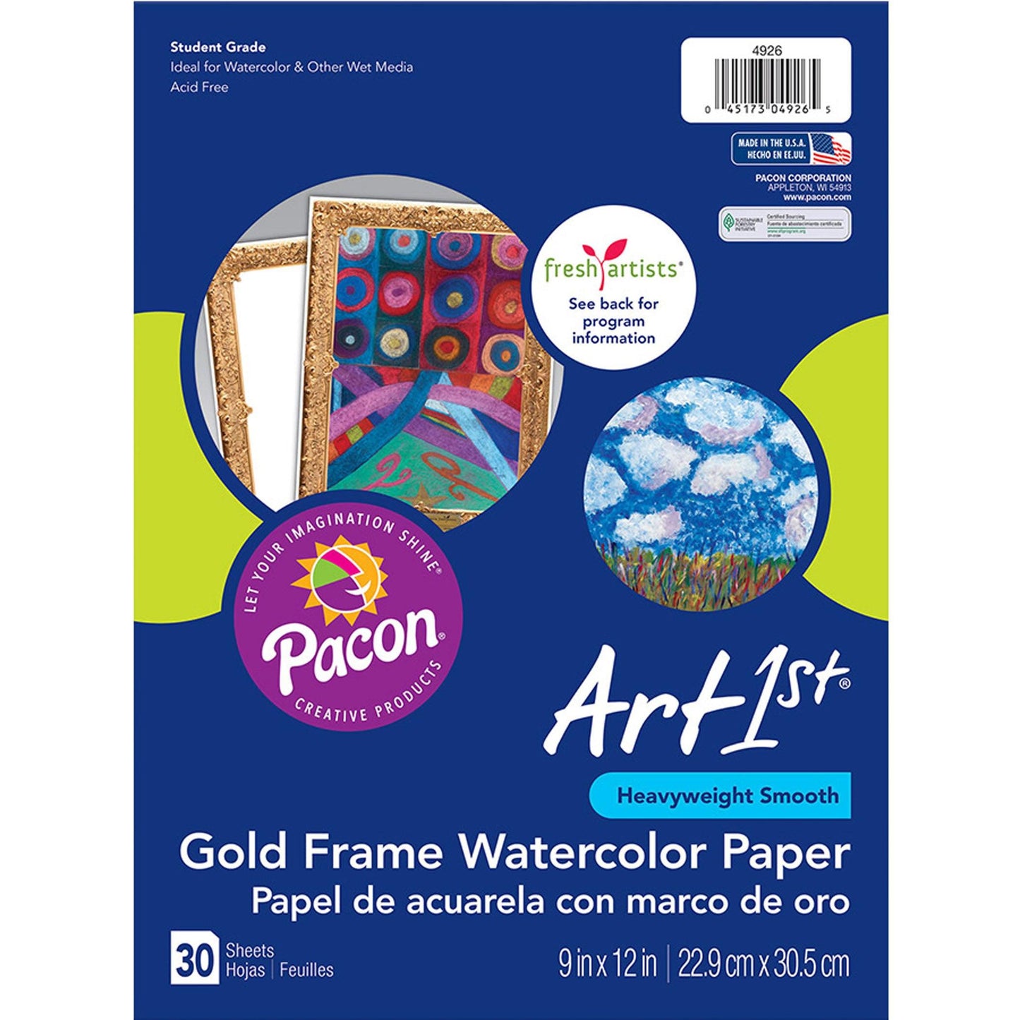 Watercolor Paper, Gold Frame, 9" x 12", 30 Sheets Per Pack, 3 Packs - Loomini