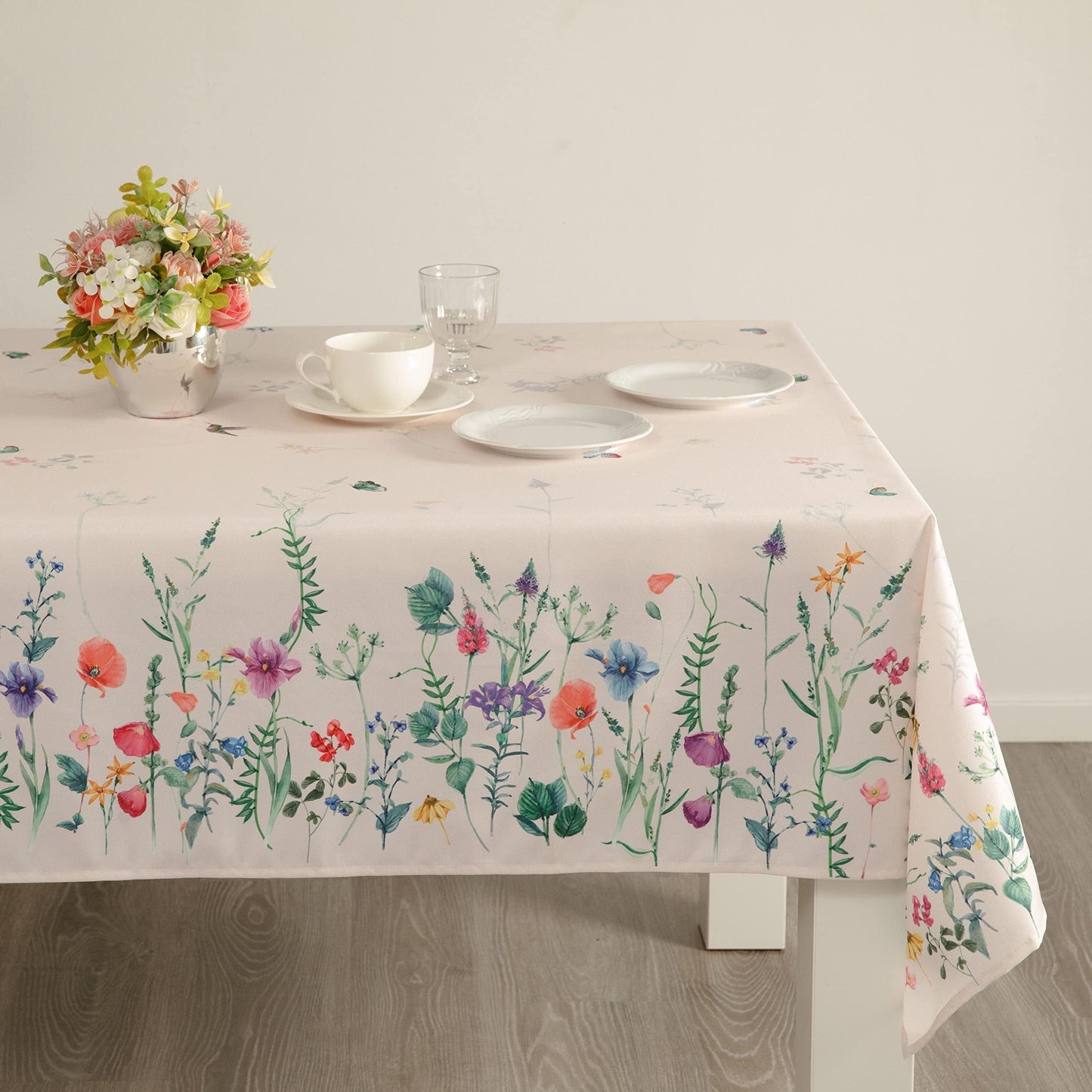 Watercolor Party Flowers Round Easter Tablecloth Non Iron Stain Resistant Easter Table Cover Kitchen Dining Room Spring Dinner Party Wedding Decorations Rectangle 70 x108 - Loomini