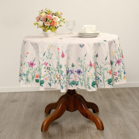 Watercolor Party Flowers Round Easter Tablecloth Non Iron Stain Resistant Easter Table Cover Kitchen Dining Room Spring Dinner Party Wedding Decorations Round 60 - Loomini