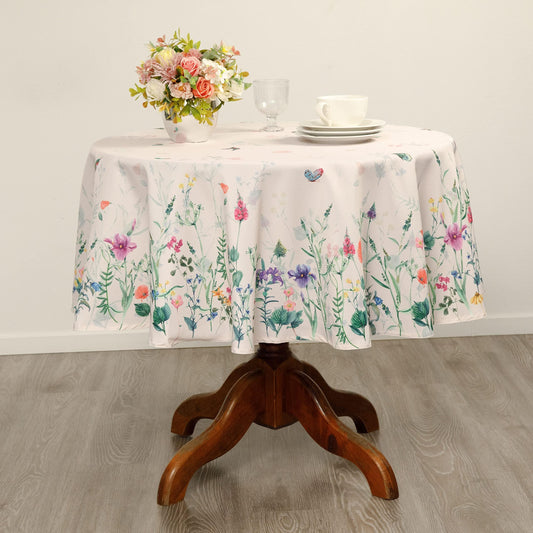 Watercolor Party Flowers Round Easter Tablecloth Non Iron Stain Resistant Easter Table Cover Kitchen Dining Room Spring Dinner Party Wedding Decorations Round 70 - Loomini