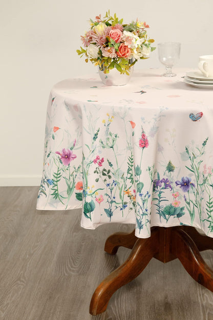 Watercolor Party Flowers Round Easter Tablecloth Non Iron Stain Resistant Easter Table Cover Kitchen Dining Room Spring Dinner Party Wedding Decorations Round 70 - Loomini