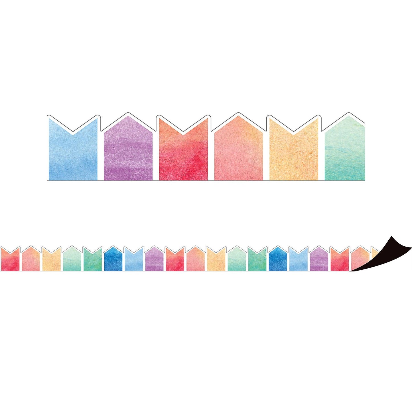 Watercolor Pennants Magnetic Border, 24 Feet Per Pack, 2 Packs - Loomini