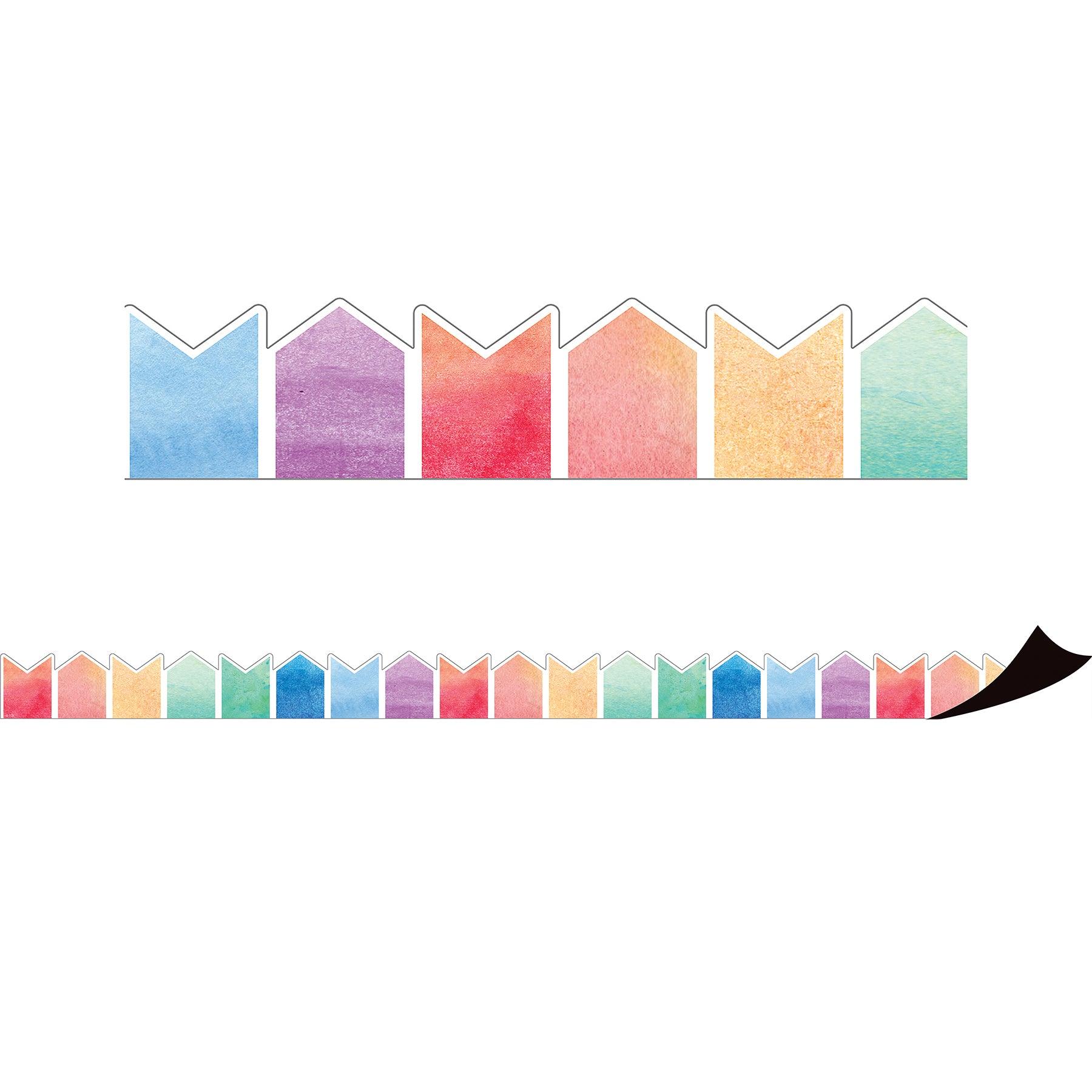 Watercolor Pennants Magnetic Border, 24 Feet Per Pack, 2 Packs - Loomini