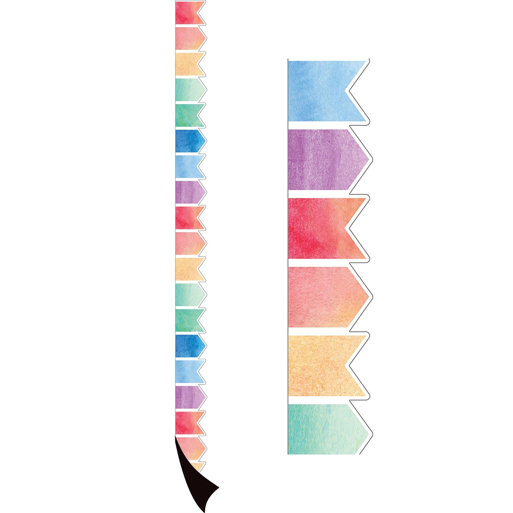 Watercolor Pennants Magnetic Border, 24 Feet Per Pack, 2 Packs - Loomini