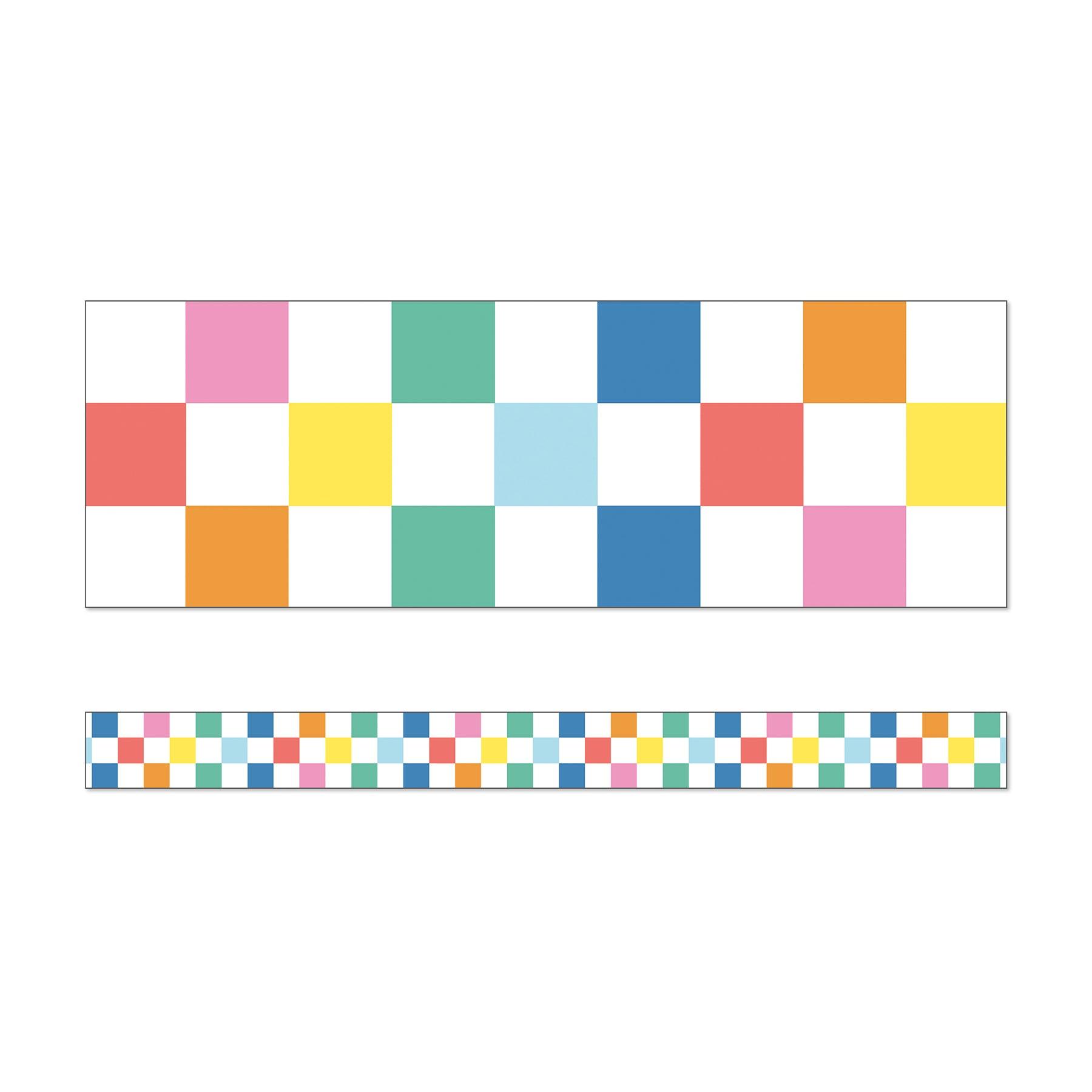 We Stick Together Checkered Rainbow Straight Bulletin Board Borders, 36 Feet Per Pack, 6 Packs - Loomini