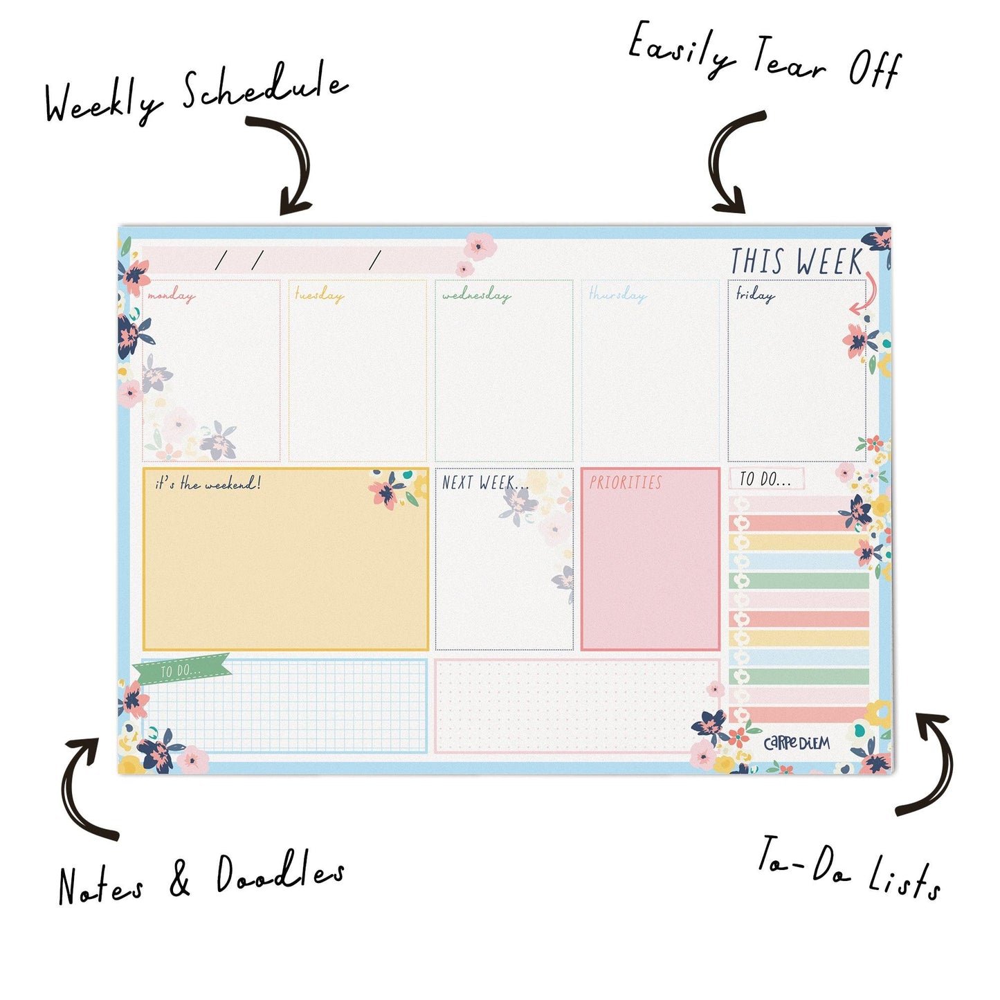 Weekly Planner Pad - Ditzy Floral - Pack 6 - Loomini