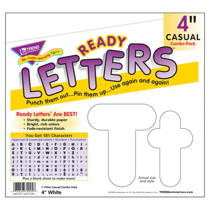 White 4-Inch Casual Uppercase/Lowercase Combo Pack Ready Letters®, 182 Per Pack, 3 Packs - Loomini