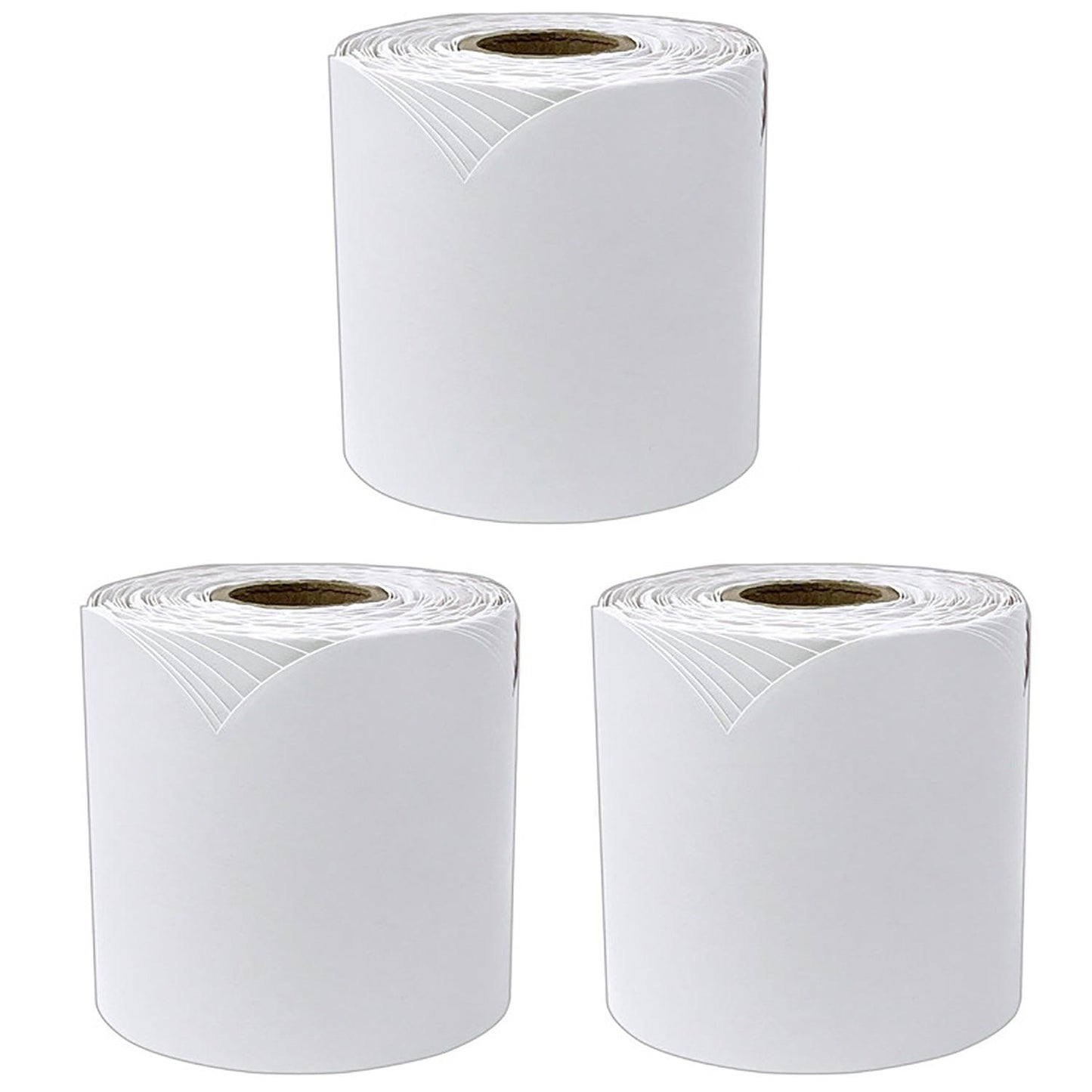 White Rolled Scalloped Bulletin Board Borders, 65 Feet Per Roll, Pack of 3 - Loomini