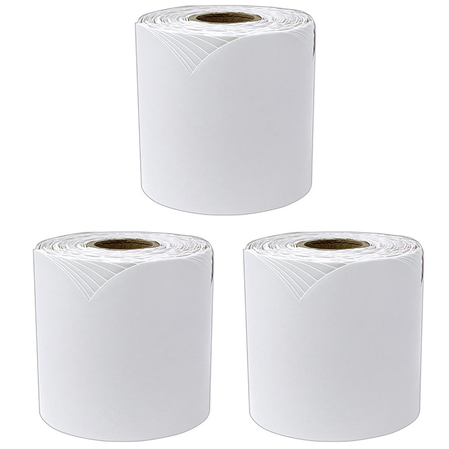 White Rolled Scalloped Bulletin Board Borders, 65 Feet Per Roll, Pack of 3 - Loomini