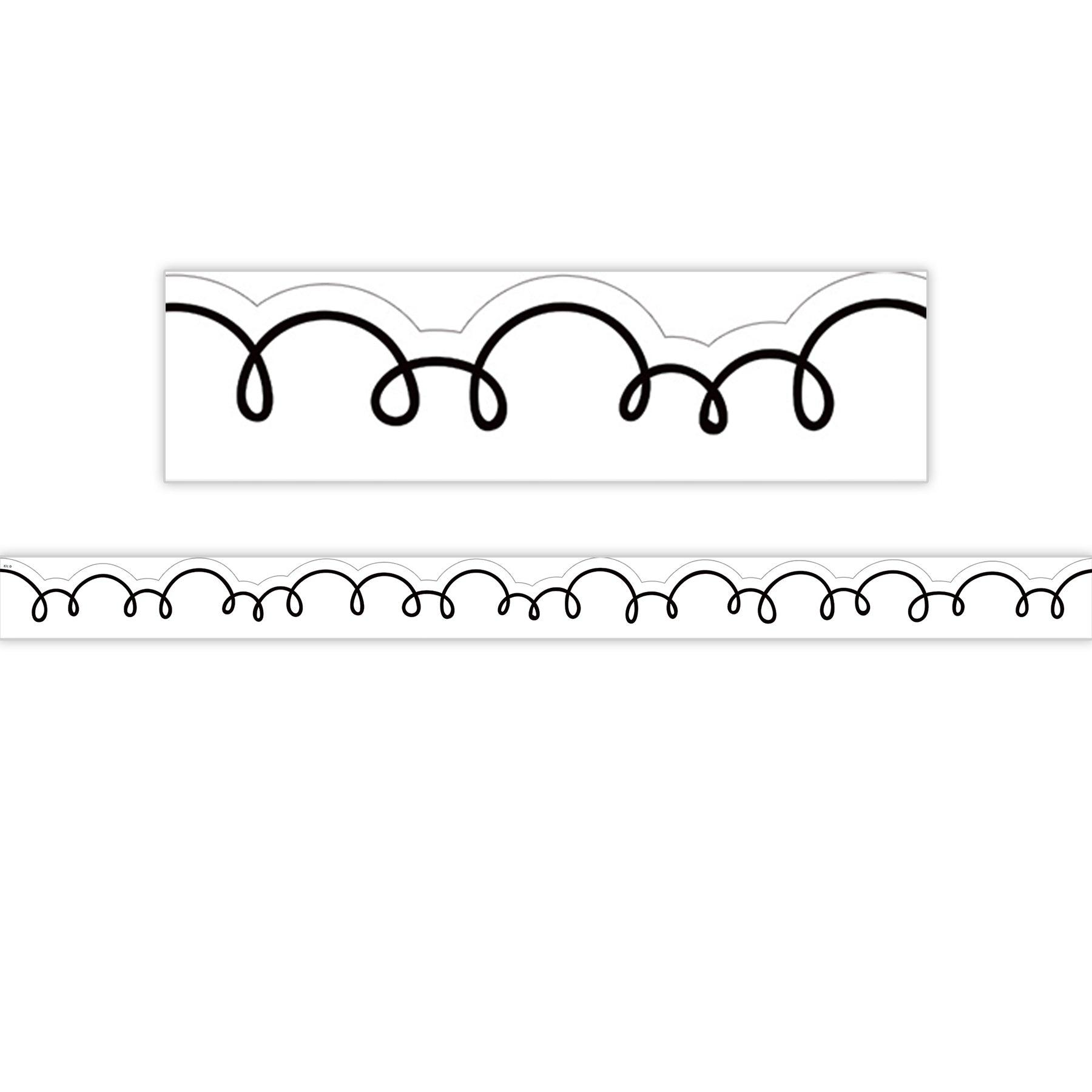 White with Black Squiggles Die-Cut Border Trim, 35 Feet Per Pack, 6 Packs - Loomini