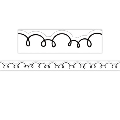 White with Black Squiggles Die-Cut Border Trim, 35 Feet Per Pack, 6 Packs - Loomini