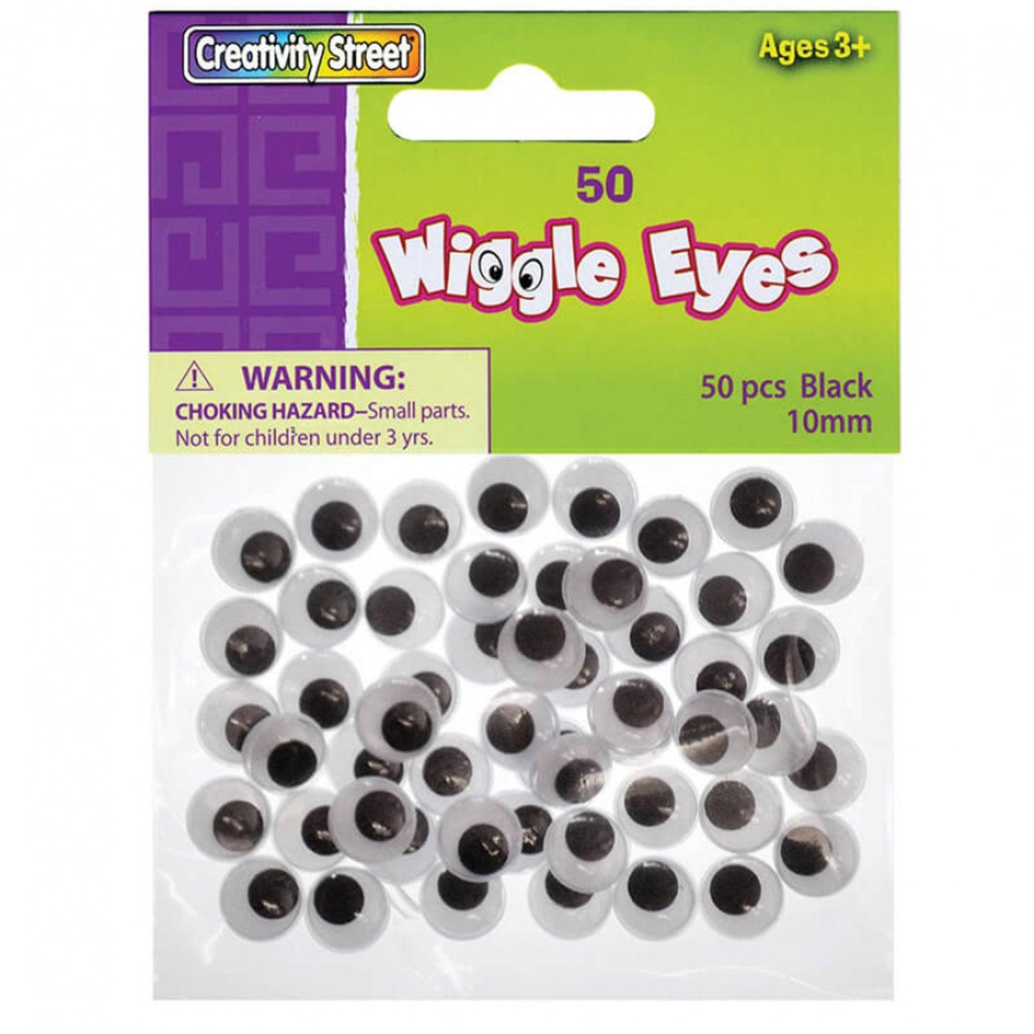 Wiggle Eyes, Black, 10 mm, 50 Per Pack, 12 Packs - Loomini