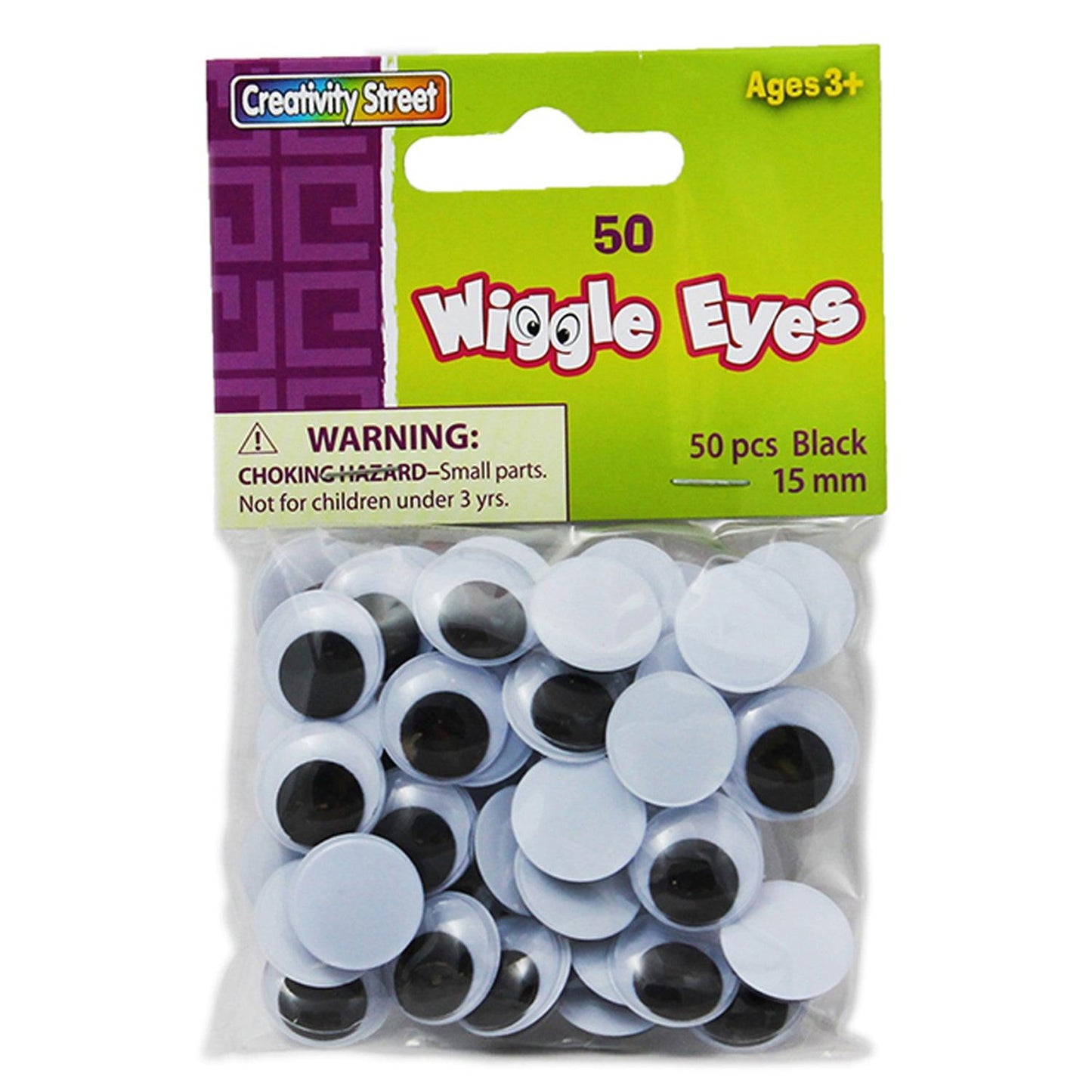 Wiggle Eyes, Black, 15 mm, 50 Per Pack, 12 Packs - Loomini