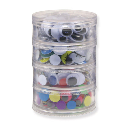 Wiggle Eyes Storage Stacker, Round Assorted Black, Painted & Bright, Assorted Sizes, 400 Pieces Per Pack, 2 Packs - Loomini