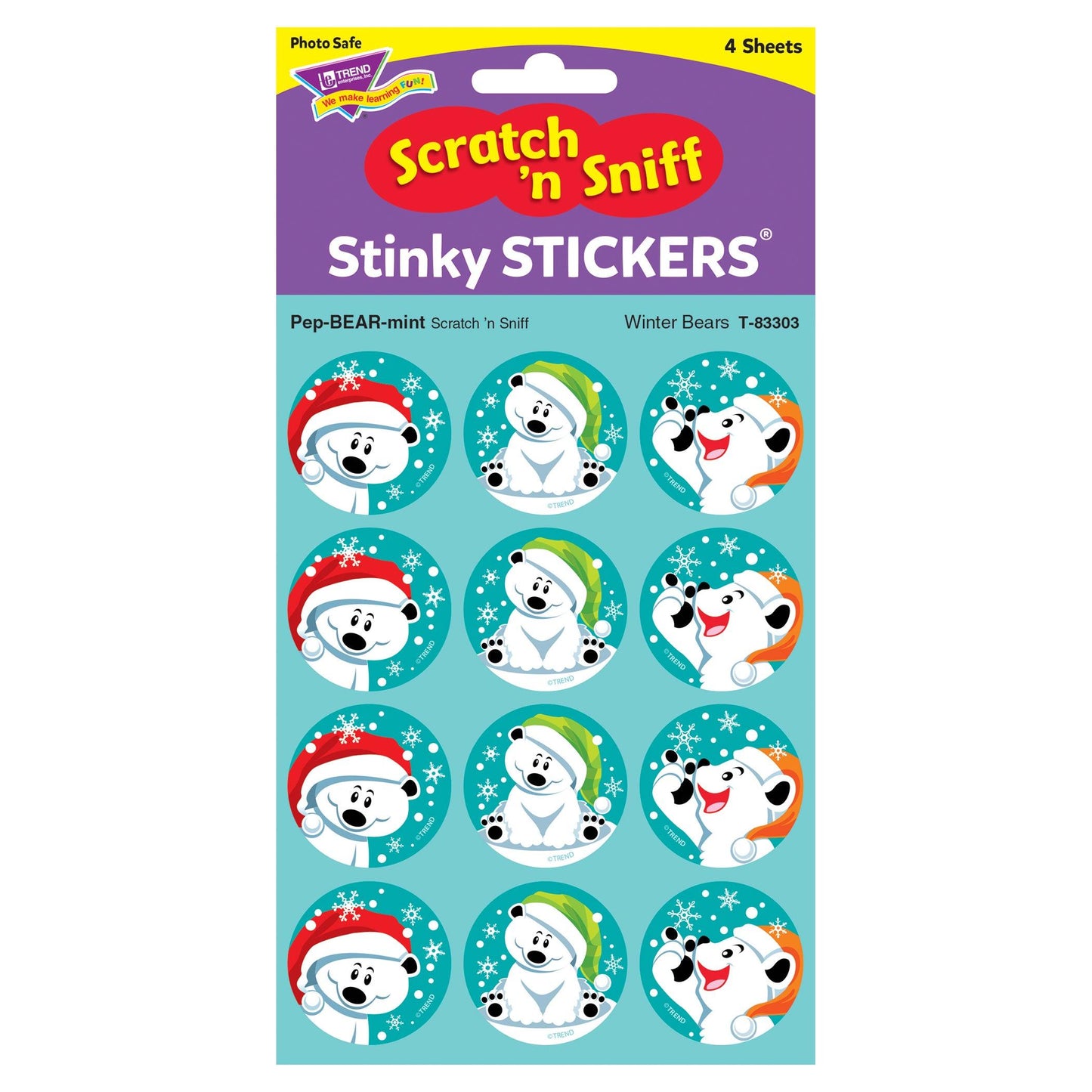 Winter Bears/PepBEARmint Stinky Stickers®, 48 Per Pack, 6 Packs - Loomini