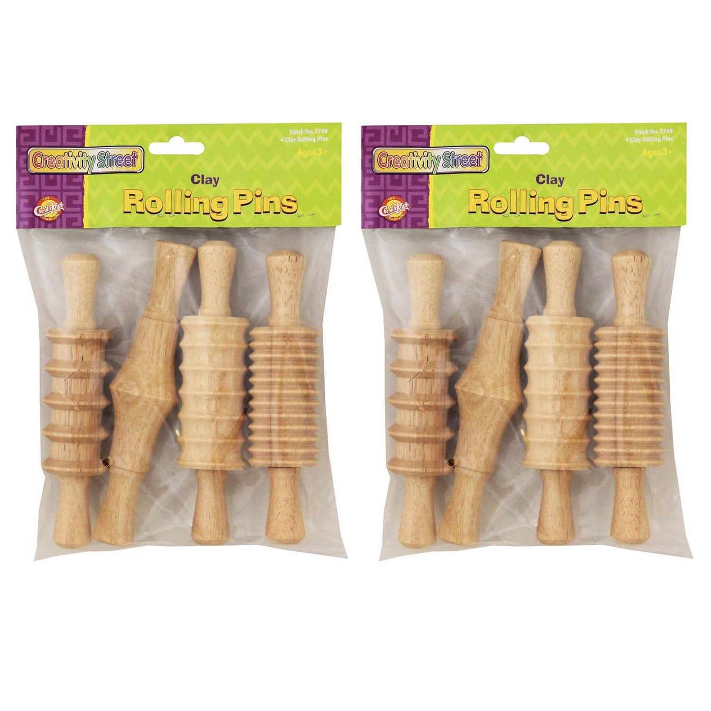 Wood Rolling Pin Set, 4 Patterns, 6", 4 Per Set, 2 Sets - Loomini