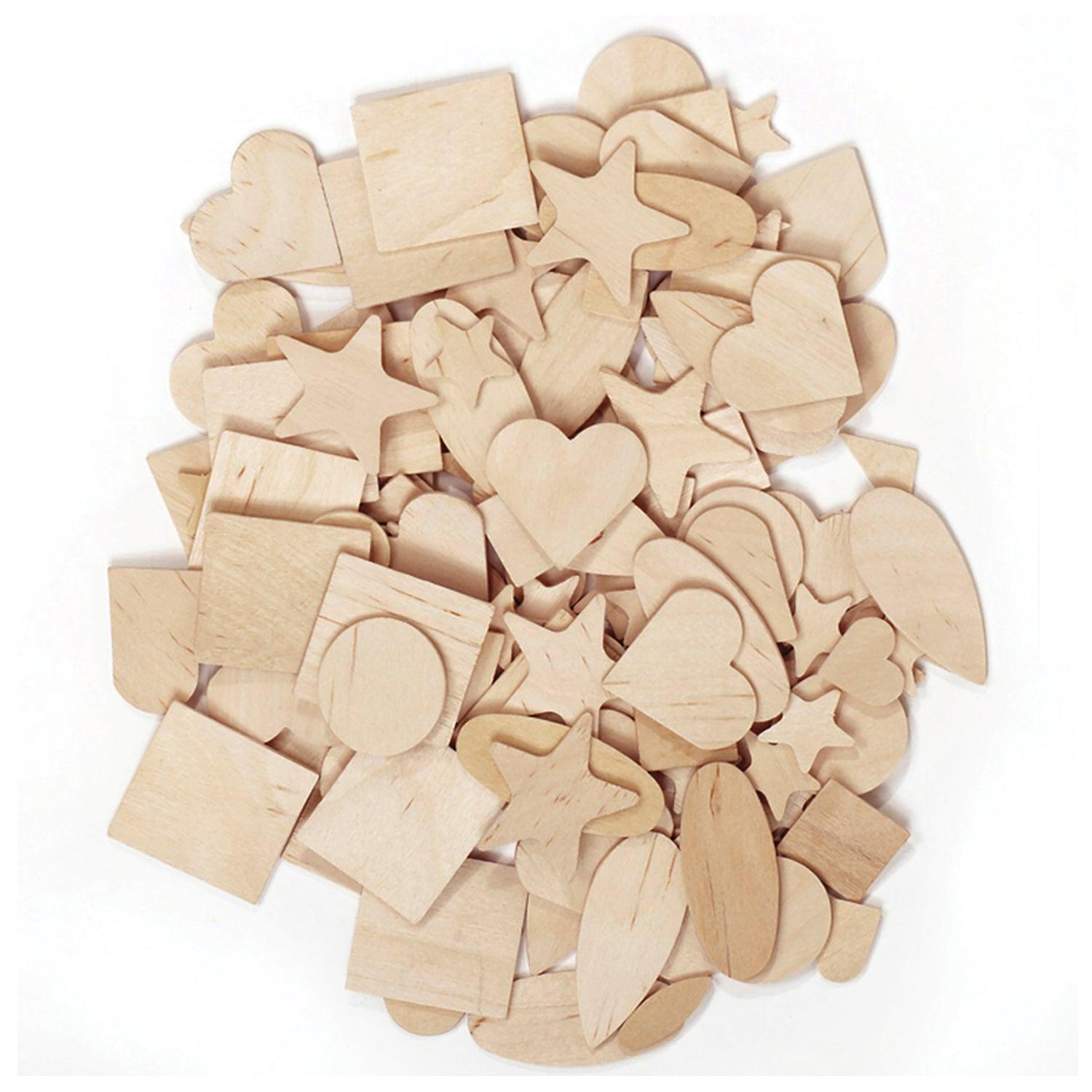 Wood Shapes, Natural Colored, Assorted Shapes, 1/2" to 2", 350 Per Pack, 2 Packs - Loomini