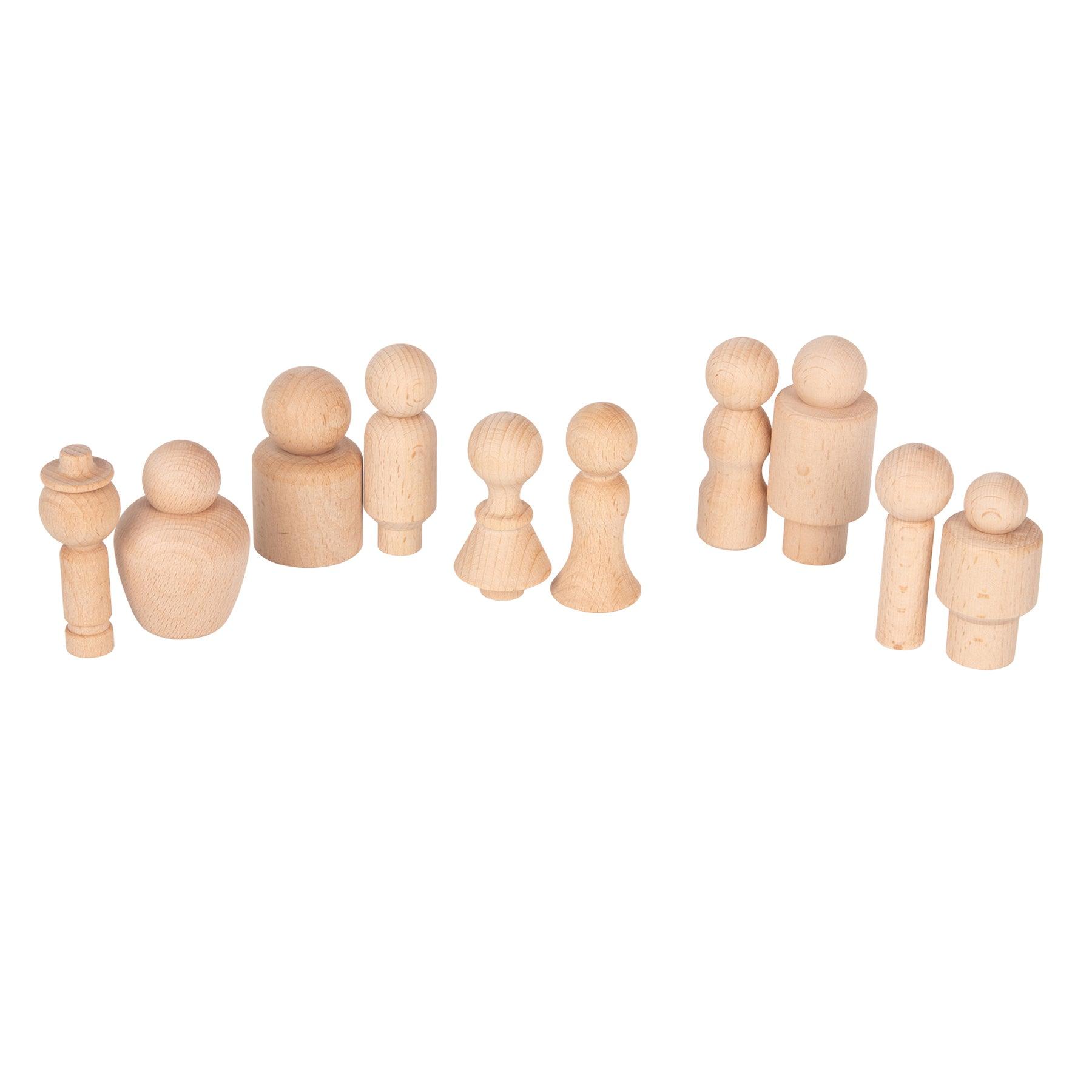 Wooden Community Figures - Set of 10 - For Ages 18m+ - Wooden Peg Dolls for Kids - 10 Different Shapes - Loose Parts Wooden Toys for Toddlers - Loomini