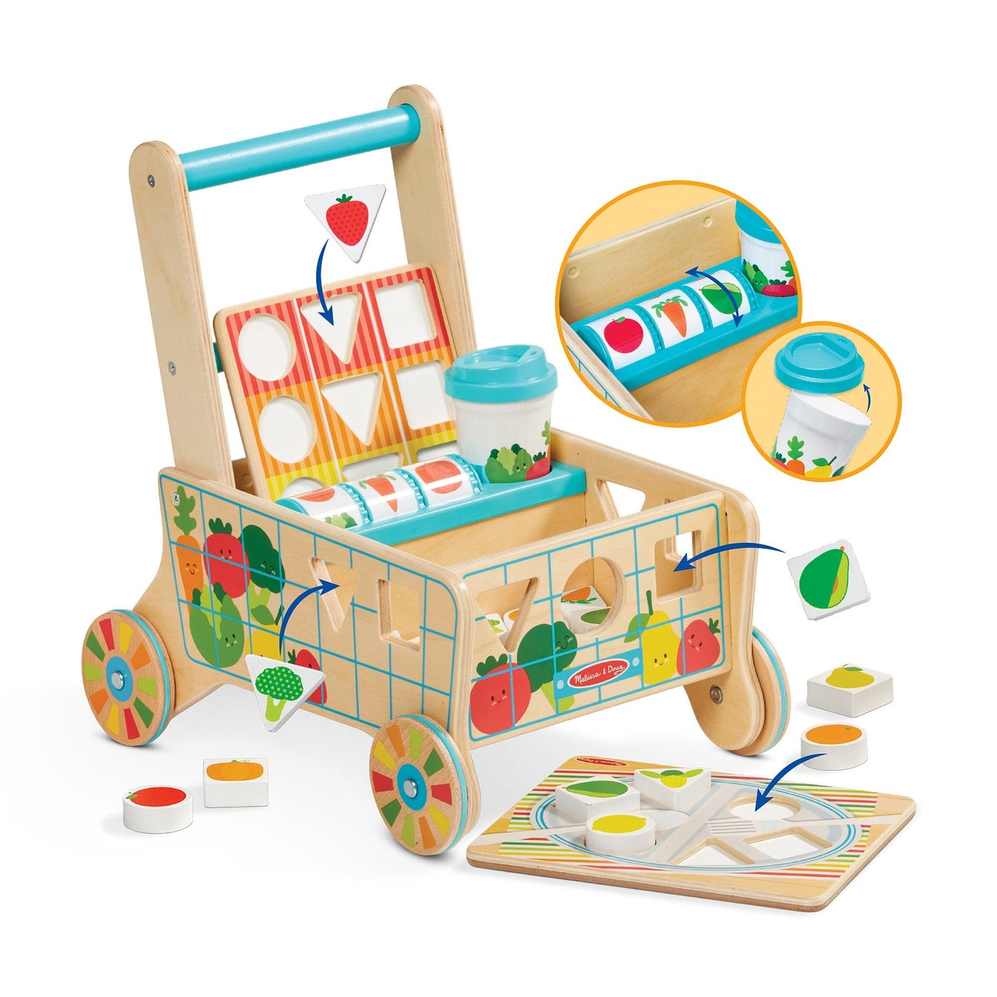 Wooden Shape Sorting Grocery Cart - Loomini