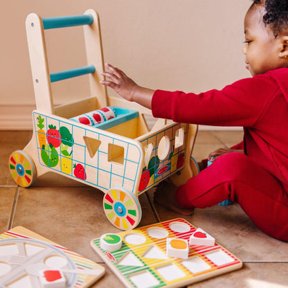 Wooden Shape Sorting Grocery Cart - Loomini