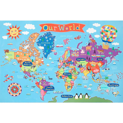 World Floor Puzzle for Kids, 24"H x 36"L, 48 Pieces - Loomini