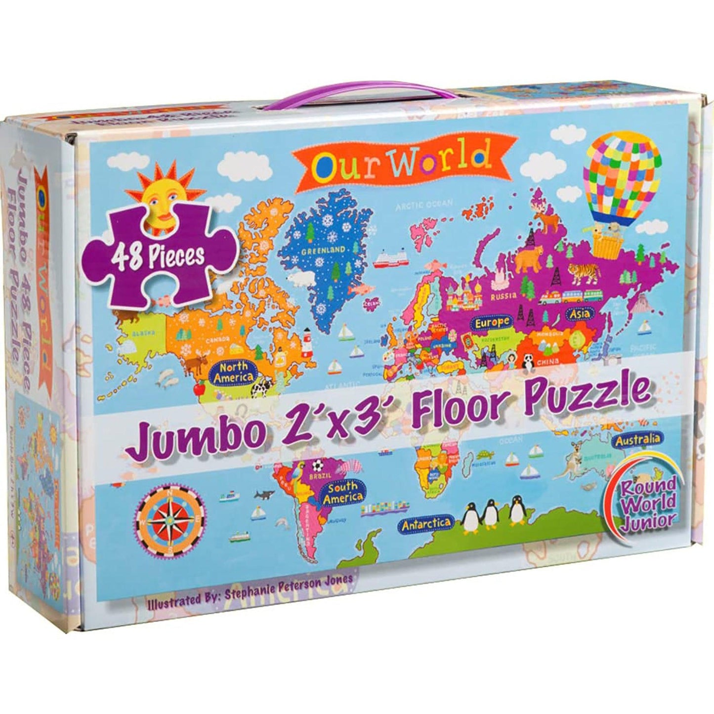 World Floor Puzzle for Kids, 24"H x 36"L, 48 Pieces - Loomini