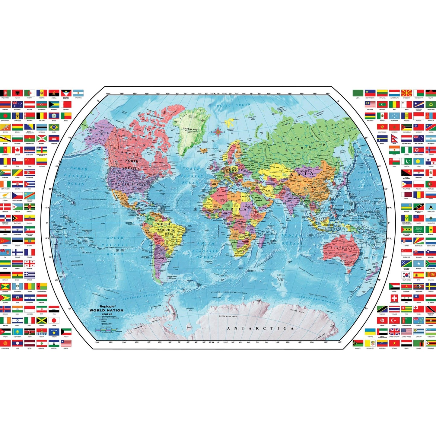 World Map with Flags, 49"W x 33"H - Loomini