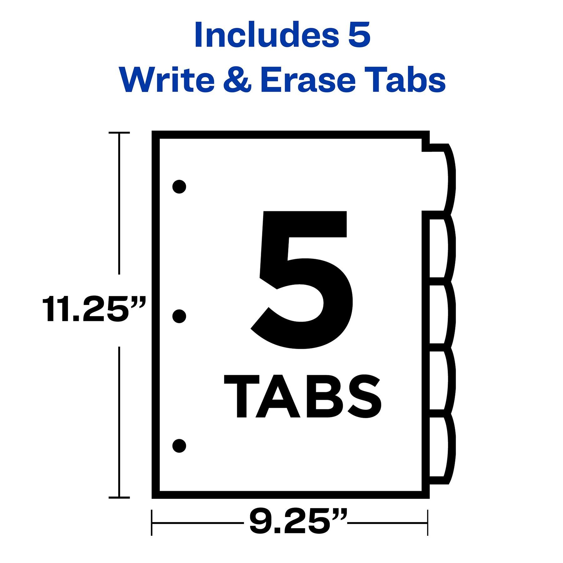 Write & Erase Durable Plastic Dividers with Pockets, 5-Tab Set, Multicolor, 3 Sets - Loomini