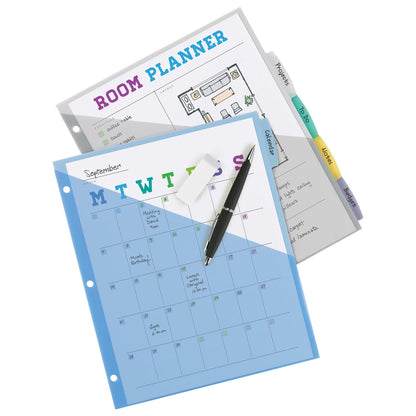 Write & Erase Durable Plastic Dividers with Pockets, 5-Tab Set, Multicolor, 3 Sets - Loomini