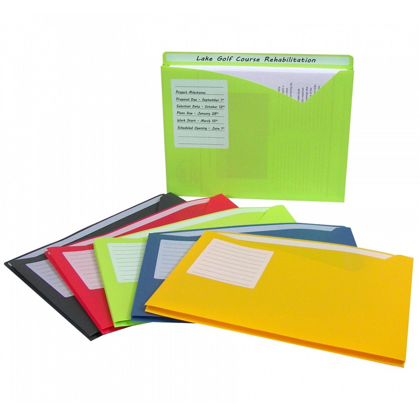 Write-On Poly File Jackets, Assorted Colors, 11" x 8.5", Box of 25 - Loomini