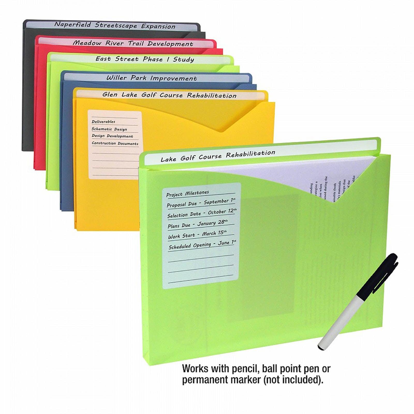 Write-On Poly File Jackets, Assorted Colors, 11" x 8.5", Box of 25 - Loomini