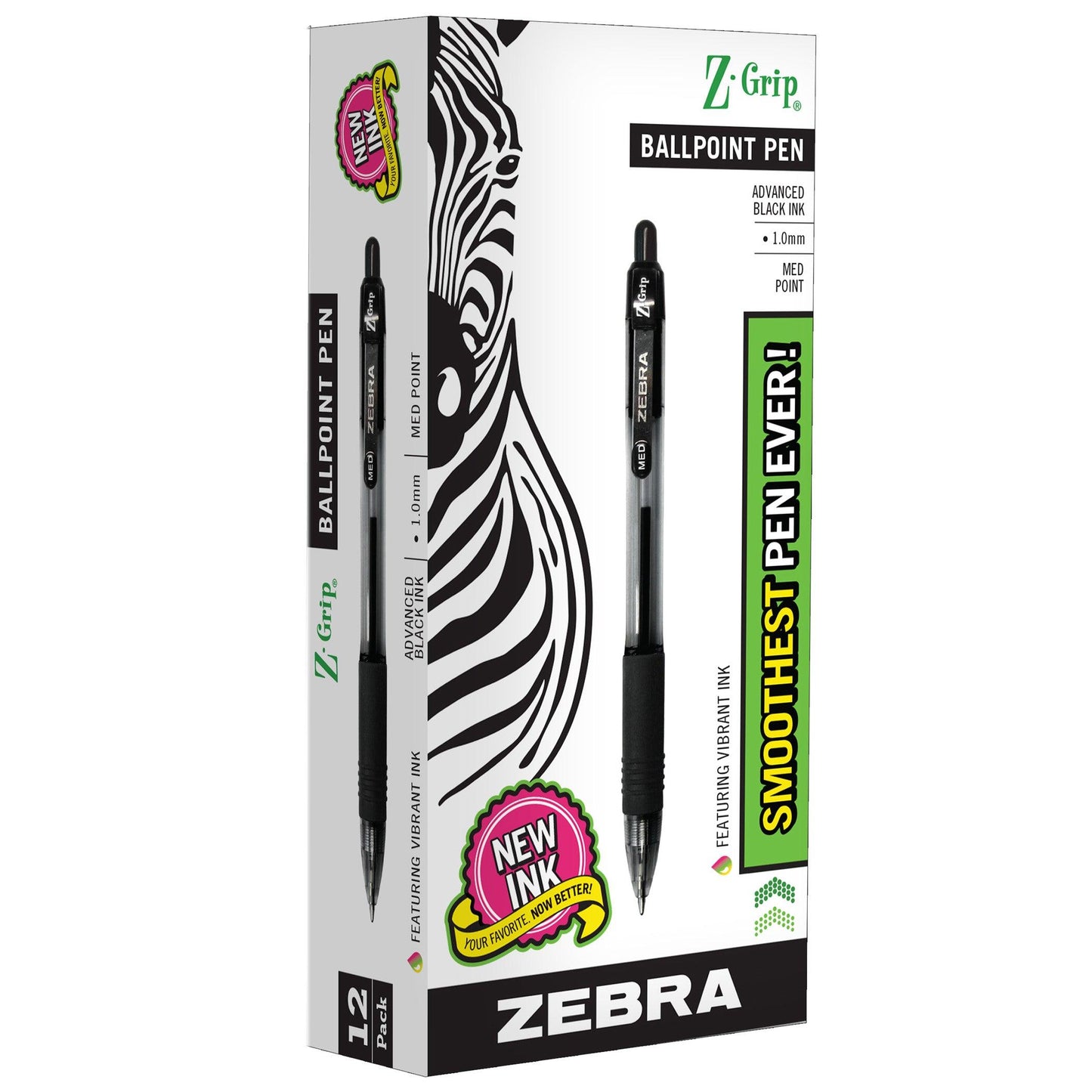 Z-Grip® Ballpoint Retractable Pen, 1.0mm, Black, 12 Per Pack, 3 Packs - Loomini