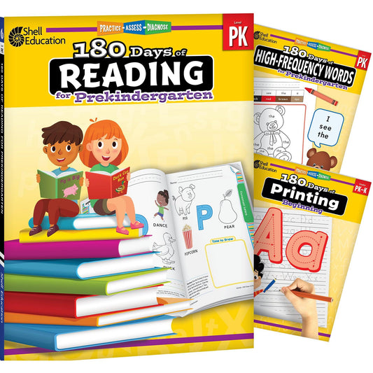 180 Days Books: Reading, High-Frequency Words, & Printing PK - Set of 3 Books - Loomini