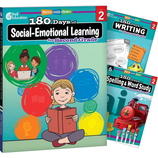 180 Days Books: Social-Emotional Learning, Writing, & Spelling for Grade 2 - Set of 3 Books - Loomini