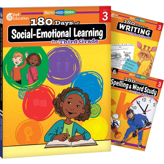 180 Days Books: Social-Emotional Learning, Writing, & Spelling for Grade 3 - Set of 3 Books - Loomini