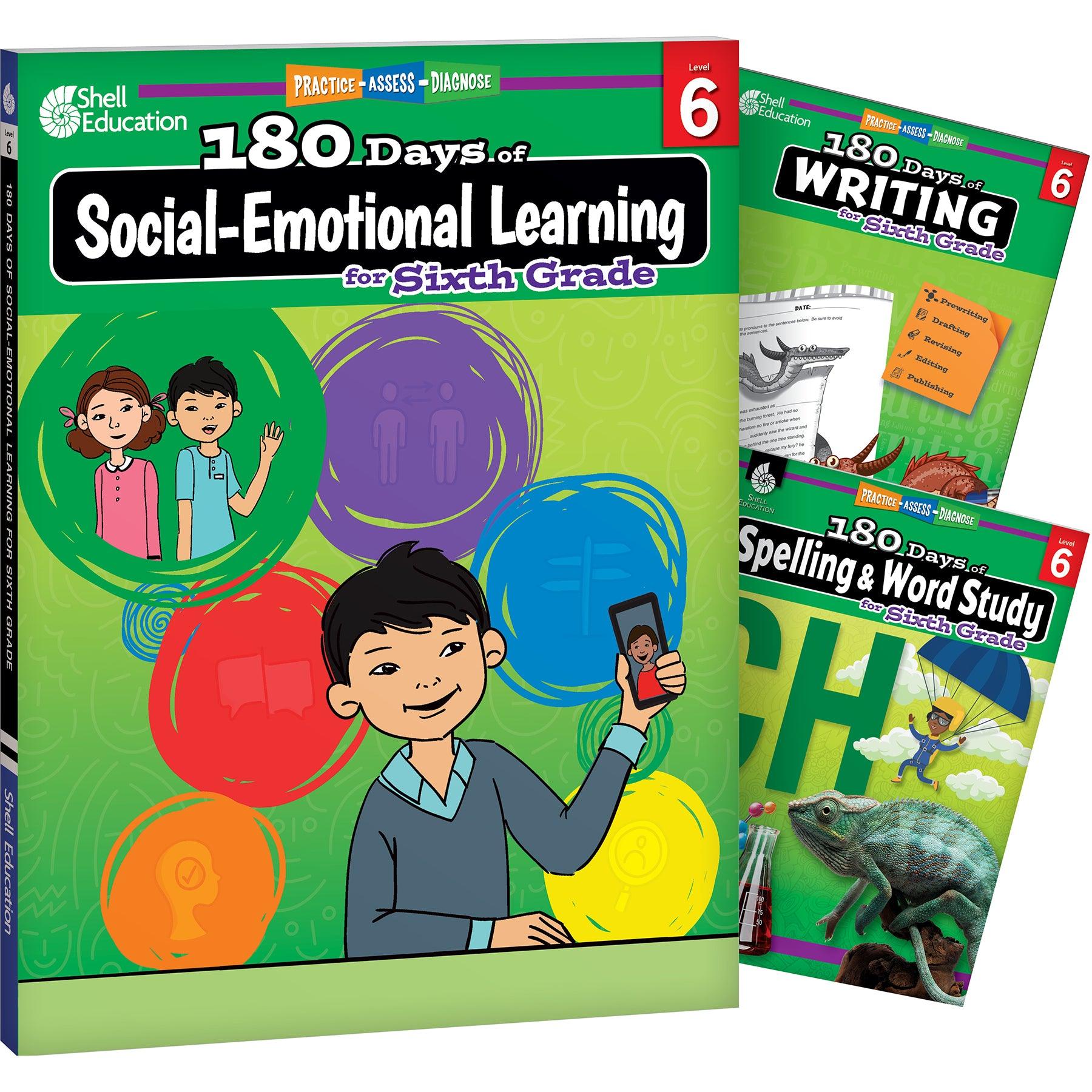 180 Days Books: Social-Emotional Learning, Writing, & Spelling for Grade 6 - Set of 3 Books - Loomini