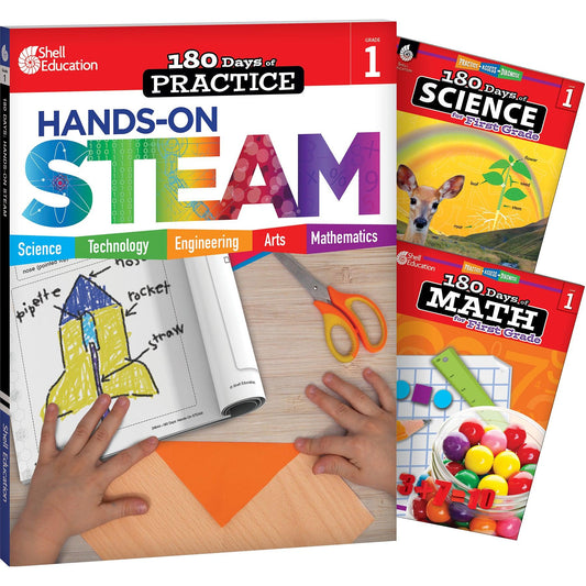 180 Days Books: STEAM, Science, & Math for Grade 1: Set of 3 Book - Loomini