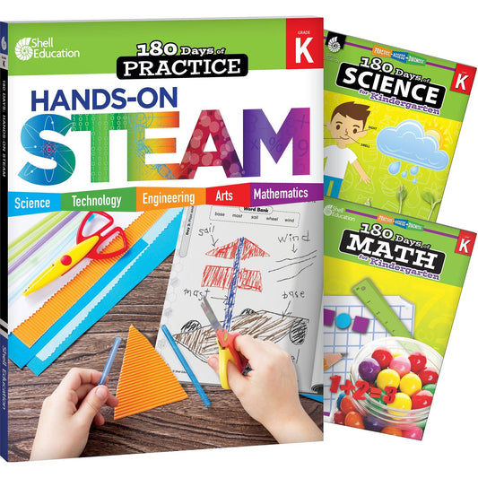 180 Days Books: STEAM, Science, & Math for Grade K - Set of 3 Books - Loomini