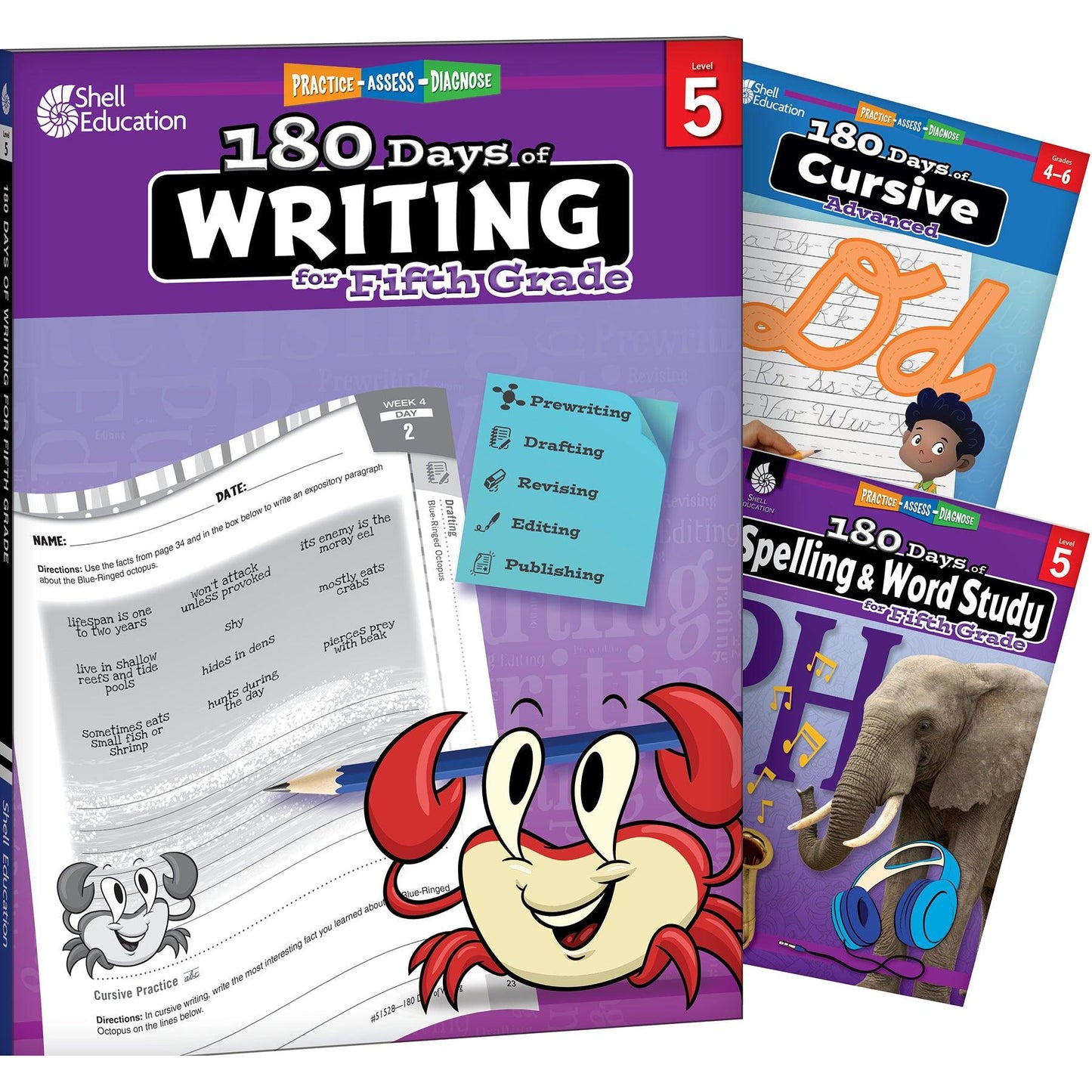 180 Days Books: Writing, Spelling, & Cursive for Grade 5 - Set of 3 Books - Loomini